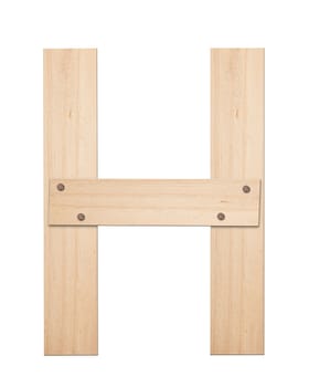 Letter H made of wood, isolated, clipping path.