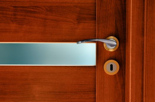 Interior wooden dor with stainless handle and frosted glass
