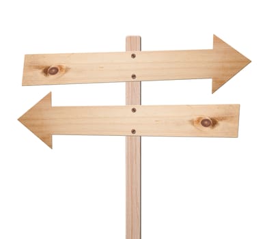 Arrow signs made out of wood isolated, with clipping path.
