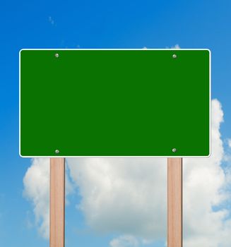Empty highway sign in bright sky, clipping path.