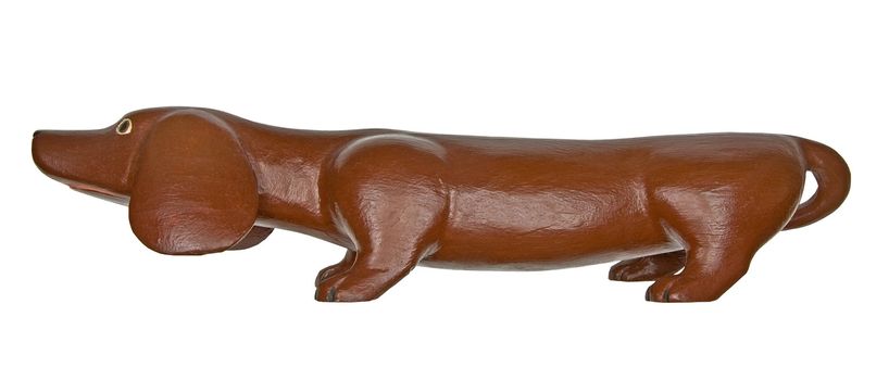 vintage dog dachshund wooden painted figurine isolated on white,clipping path