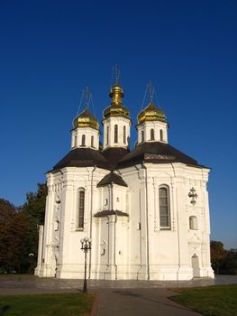 beautiful Christian church on the background of blue sky