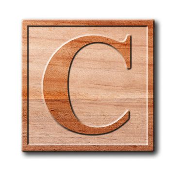 wooden letter C, isolated, white background, clipping path.