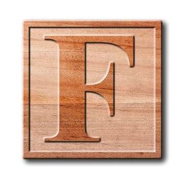 wooden letter F, isolated, white background, clipping path.