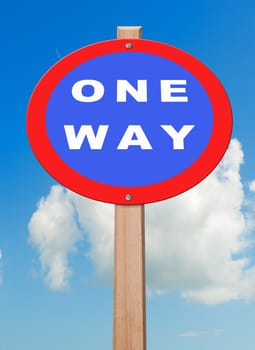 One way roadsign, with sky background, clipping path.
