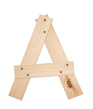 Letter A, made of wood, isolated, clipping path.