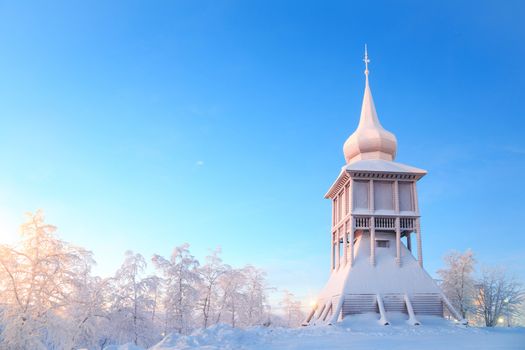 Kiruna cathedral church monument Architecture Sweden at dusk twilight with star trail