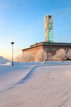 Architecture Kiruna City Hall at dusk twilight Lapland Sweden 