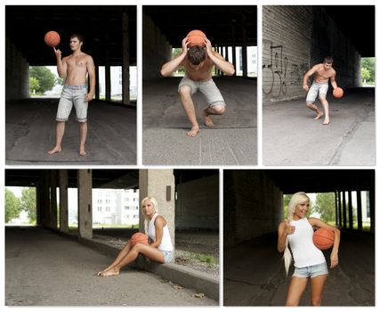 Street Basketball people collage. Made of five photos.