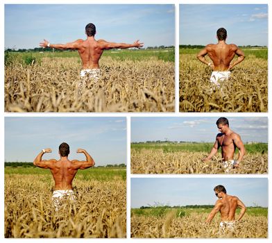 Bodybuilder in the Rye Collage. Made of five photos.