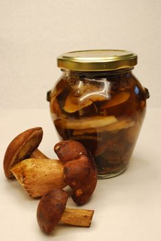 glass jar of mushrooms