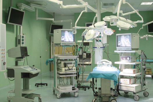 operating room prepared for the modern techniques of minimally invasive surgery