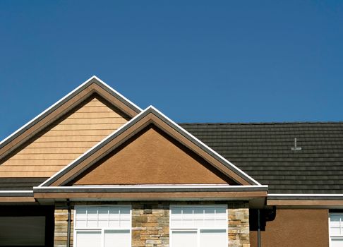 roofing and architectural structure exterior of modern building with blue sky.