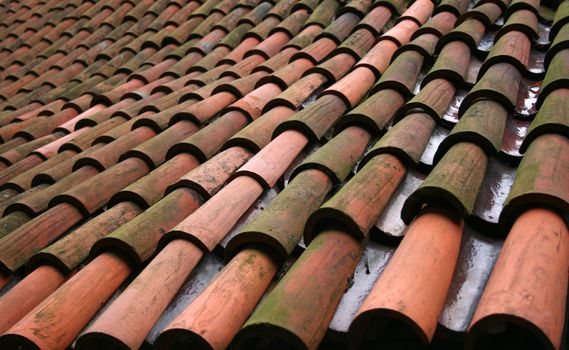 Roof covered with old red tile