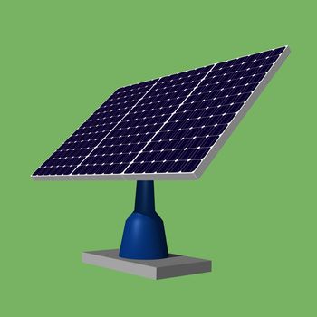 Illustration 3d of solar panels on green background