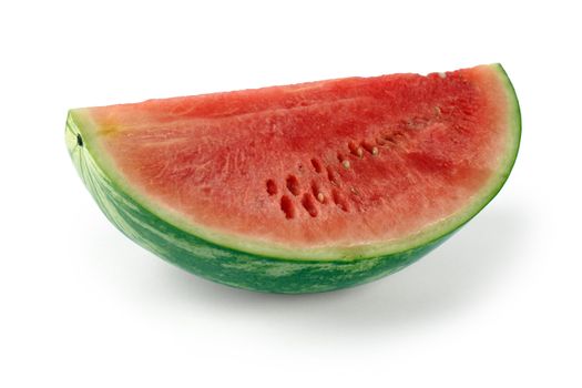 A big juicy slice of watermelon isolated on white with shadow.
