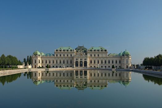 Belvedere Palace main building as seen from the front. Vintage landmark of Austrian capital city.