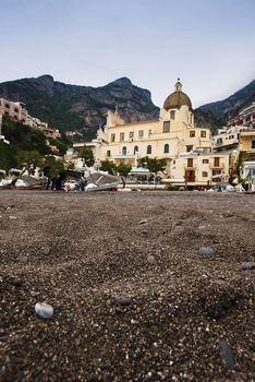 catholic church from positano's black beach