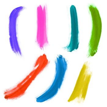 Colorful brush strokes isolated on white background.