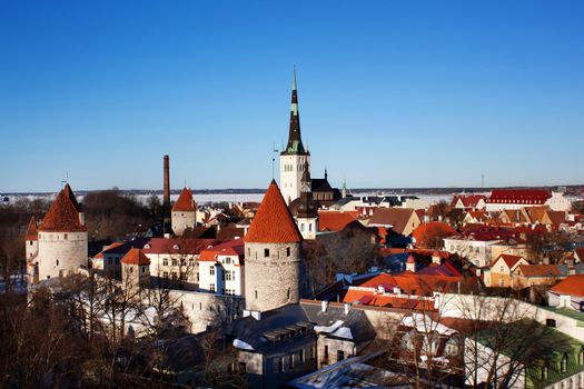 View of Tallinn (old town) panoramic spring landscape. Estonia.