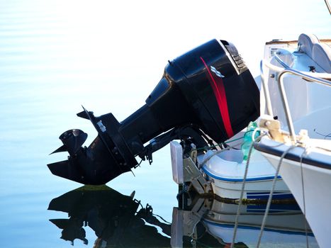 outboard engine on the sea boat
