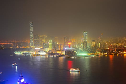 Panorama of Kowloon island at night. Hong Kong
