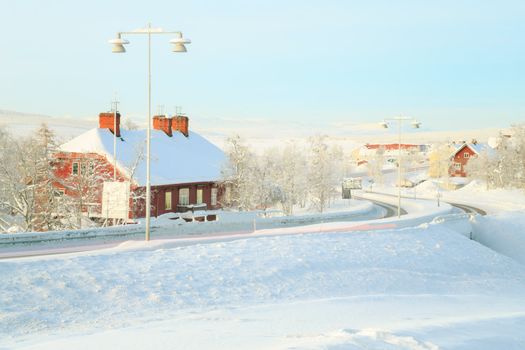 Kiruna Cityscape with Train Station Terminal lapland sweden