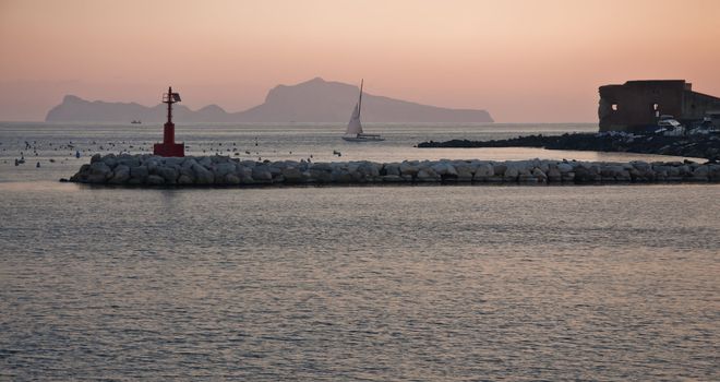 the island of Capri viewed by the gulf of Naples, Italy