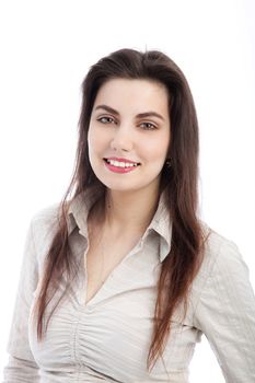 Casual smiling woman over the white background