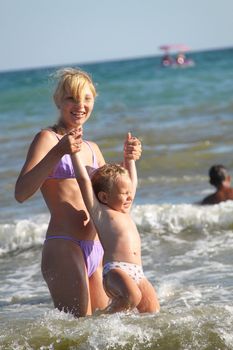 Mom and son at sea