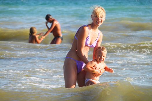 Mom and son at sea