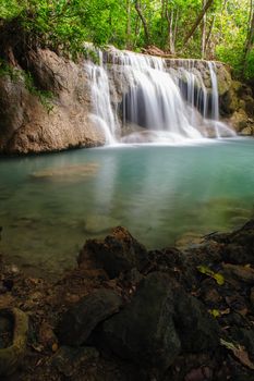 Waterfall in National Park , Kanchanaburi Province , Thailand.