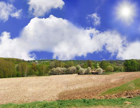 Spring plowed field. Rural Landscape