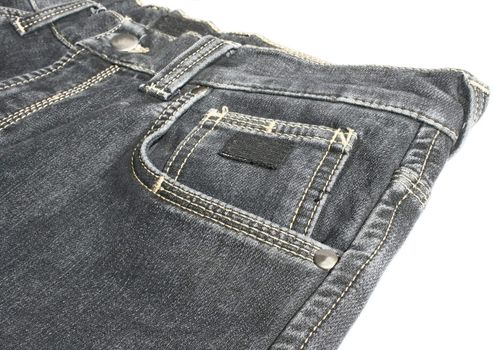 The top part of jeans on a white background.
