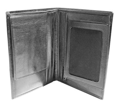 Open wallet on a white background.