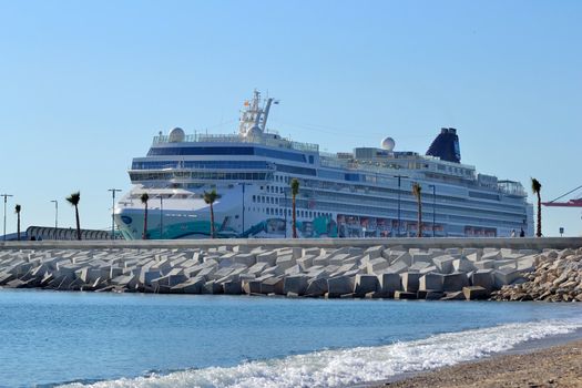 passenger ship moored in the port of Malaga