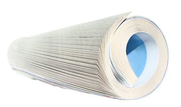 Magazine in a roll on a white background.