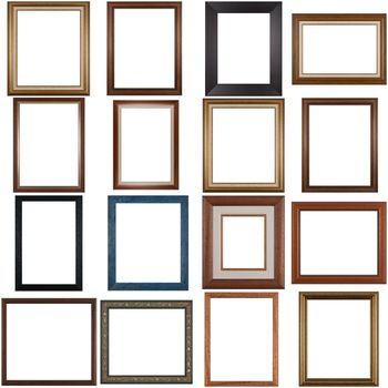 Set of wooden frames isolated on white background.