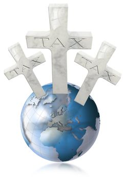 Three marble cross with the inscription tax on the blue globe