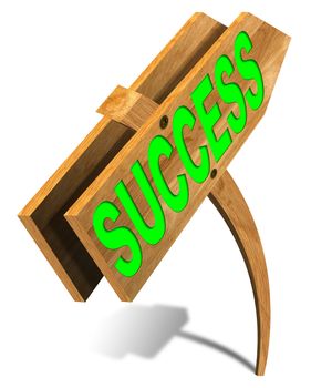 Arched wooden sign with written success and arrow