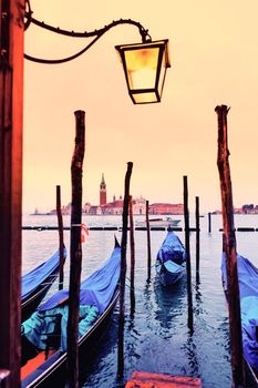 View of San Giorgio maggiore with gondolas. From San marco. 