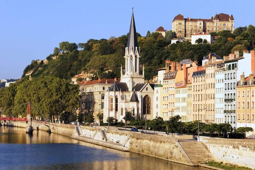 part of the city of Lyon with the Church of St. George, France