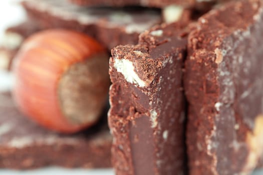 background of stack of chocolate and nut