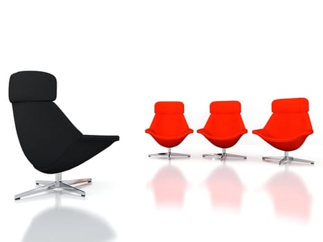 black and red modern chairs on a white background