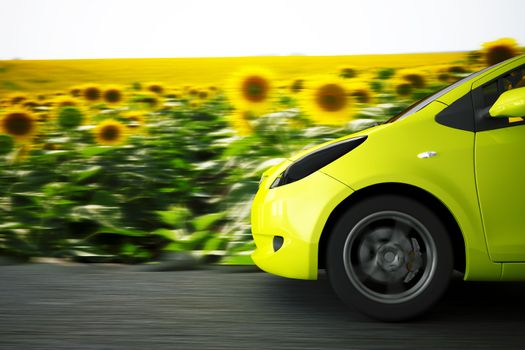 high speed car on a background summer landscape