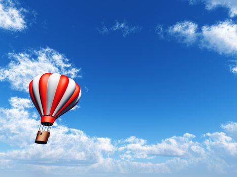 bright balloon is in blue cloudy sky