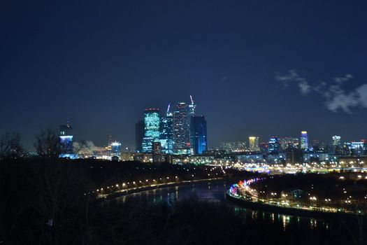 Night view of Moscow business center