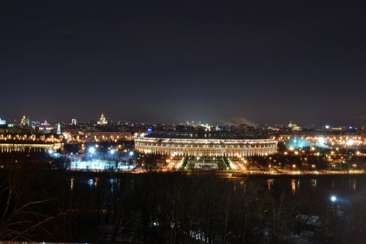 Night view of the Luzhniki Olympic Complex in Moscow