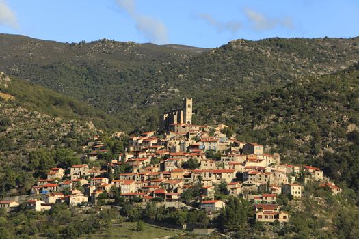 Characteristic Catalan town in Pyrenees Orientales Mountains in France in the North vicinity of the Spanish frontier.