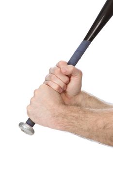 Grippng the handle of a metal baseball bat